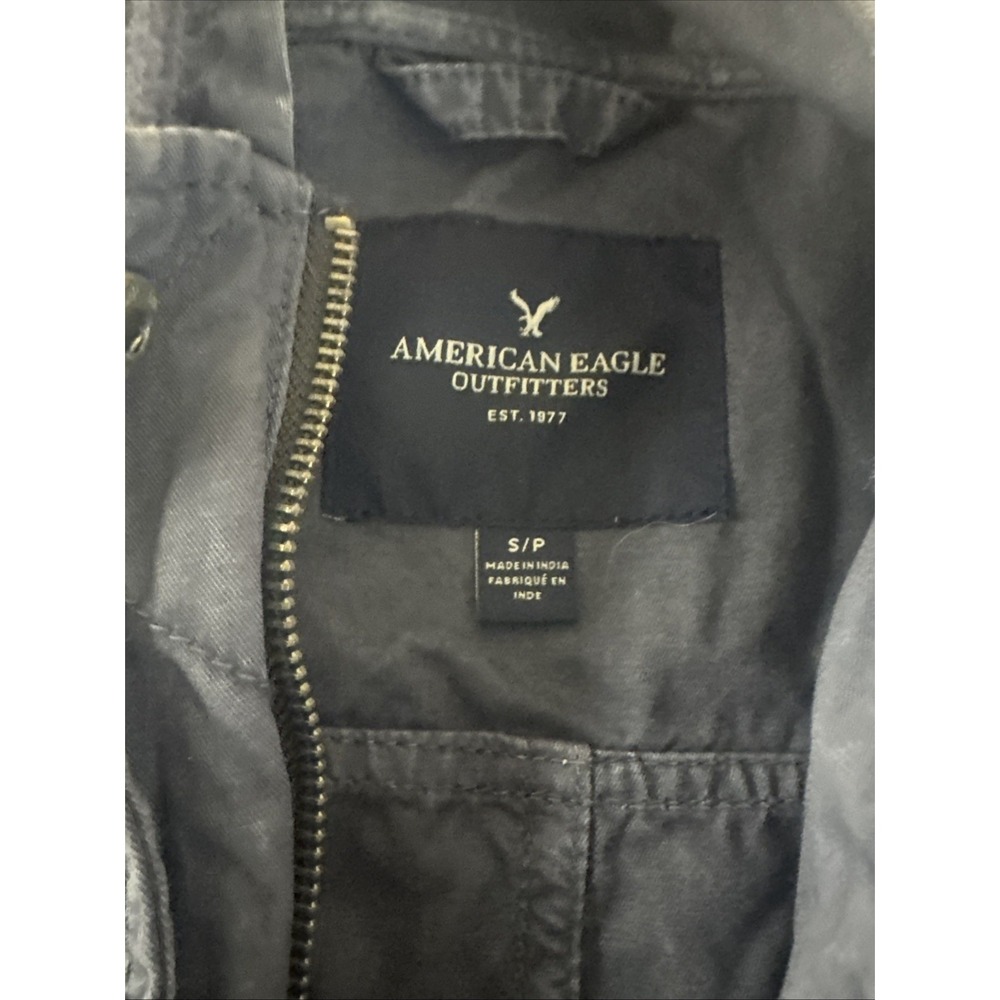 American Eagle Full Zip Cinch Waist Hooded Utility Jacket Size Small Blue Cotton - Picture 4 of 9